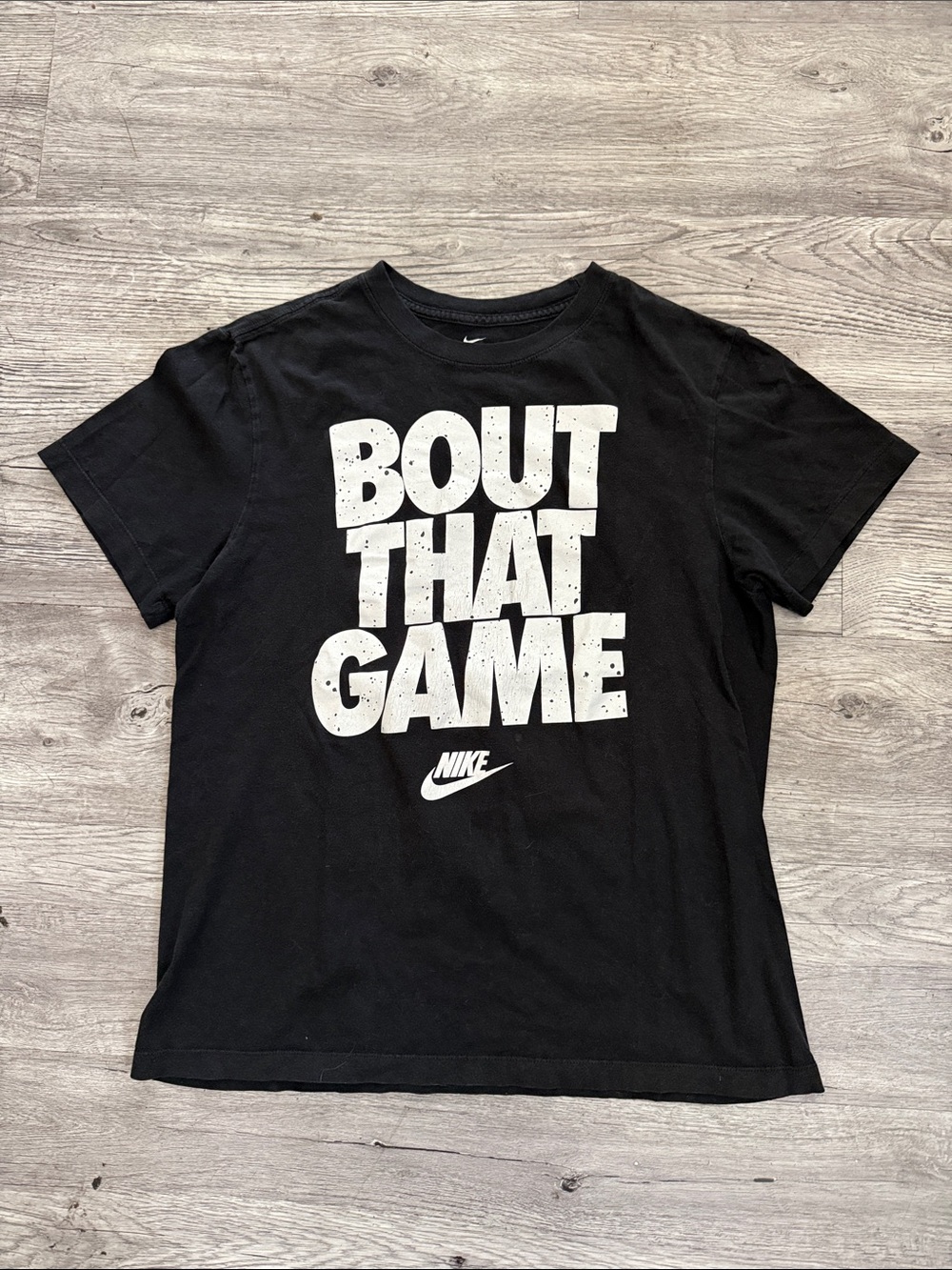 Nike Black Tee with White 'BOUT THAT GAME' Graphic Tee